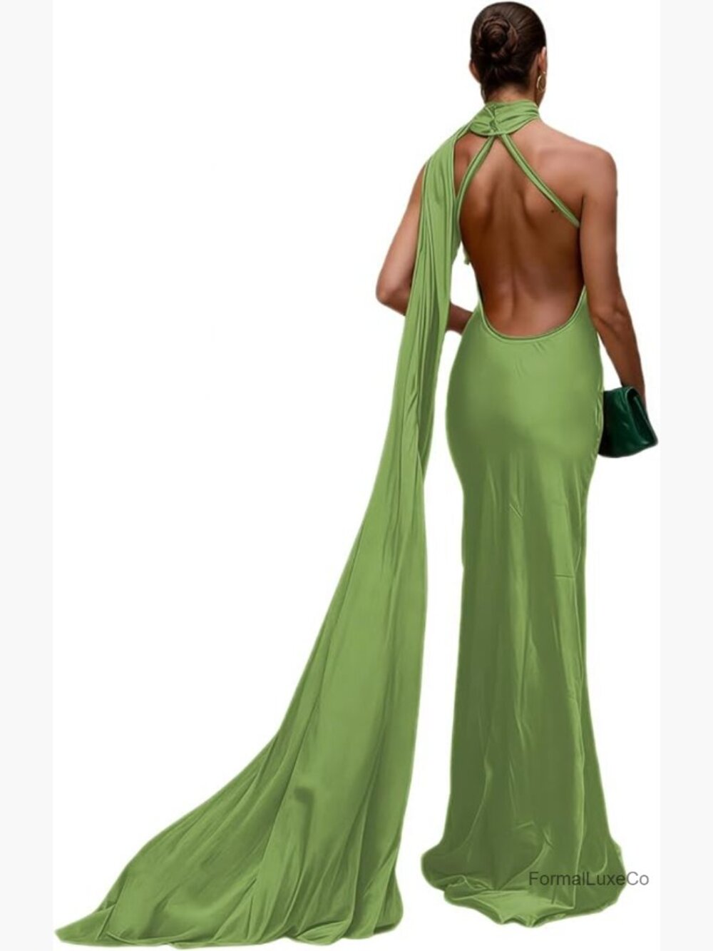 One Shoulder Maxi Dress with Scarf Y2k Backless Prom Evening Gown